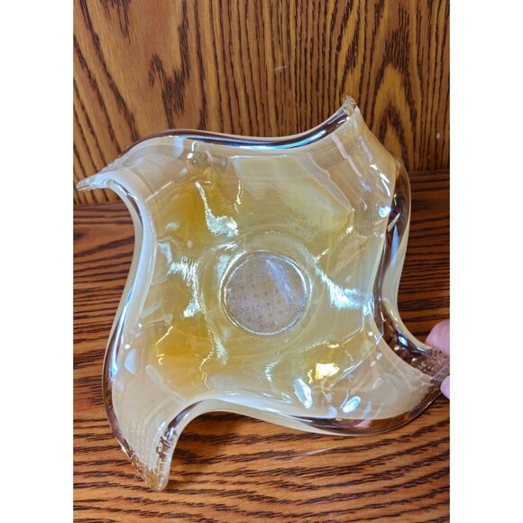 Vintage Hand-Blown Murano-Style Amber Glass Bowl With Freeform Ruffled Edges - Picture 6 of 8